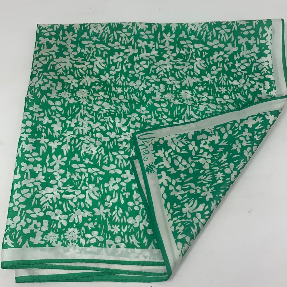 Vana green white floral silky scarf